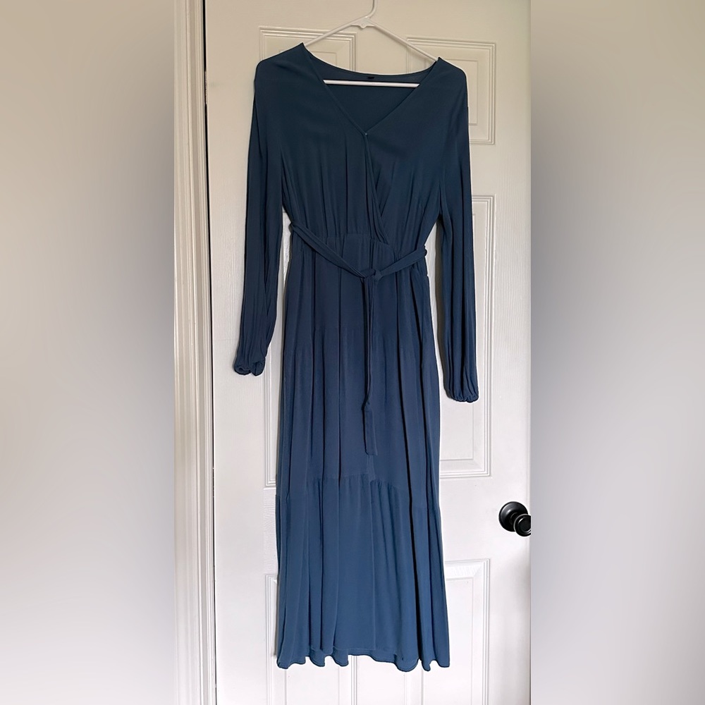 Ocean Blue Midi Dress with belt